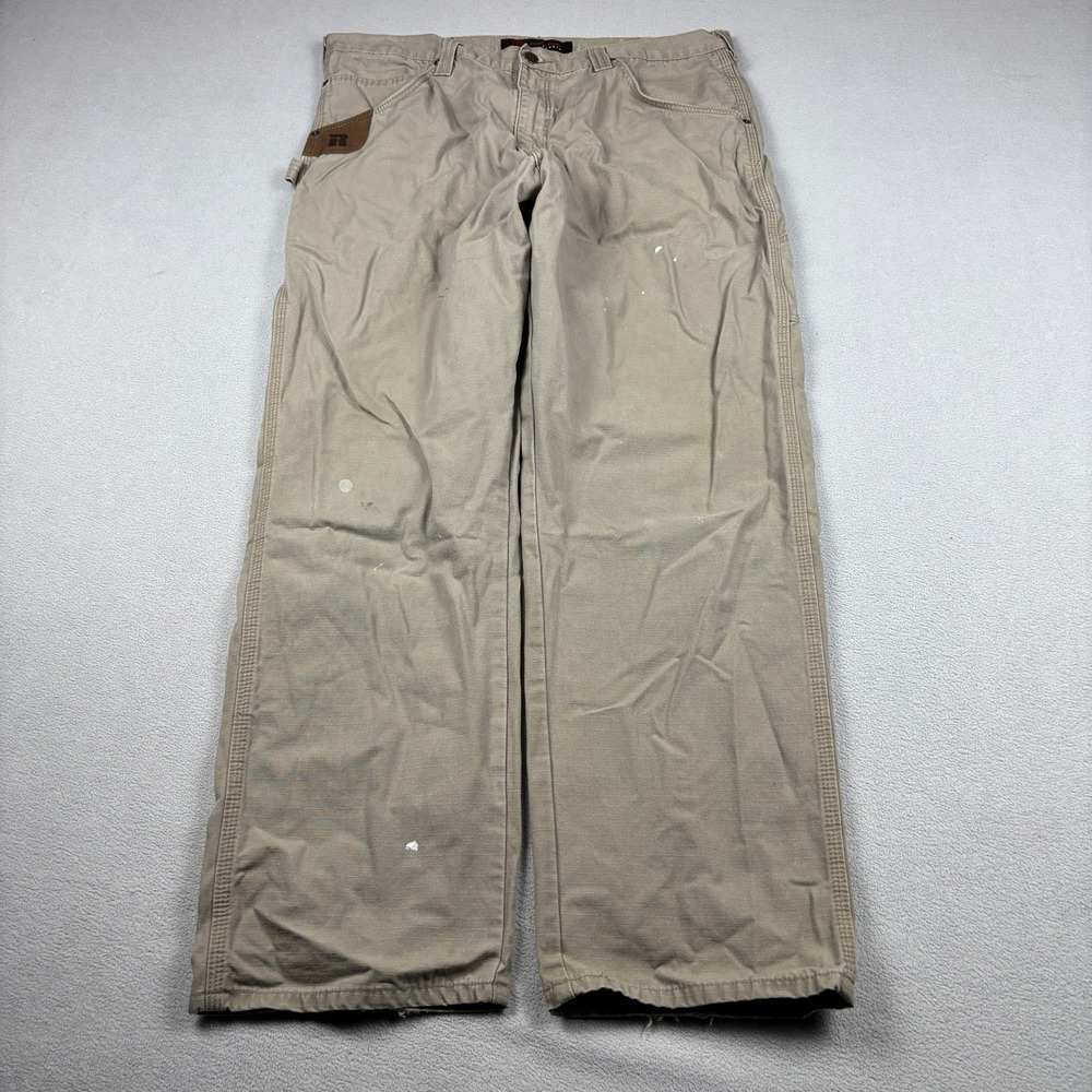Wrangler RIGGS Workwear Khaki Ripstop Carpenter Pants Mens 38x32 Distressed